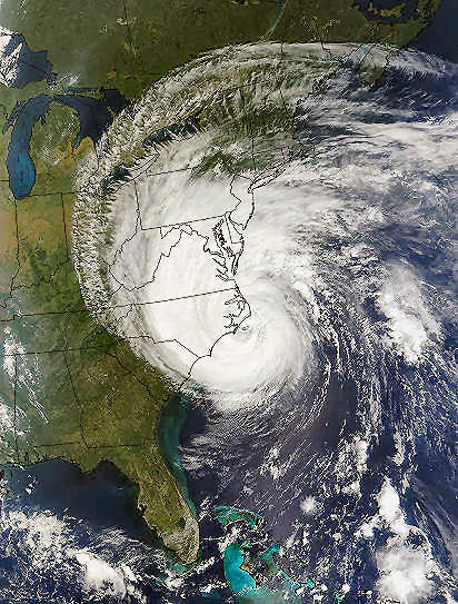 Isabel at landfall. The radius of tropical storm force winds extended 345 miles from the eye